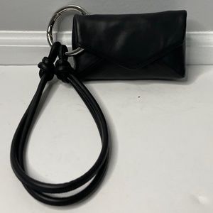 NWT Dries Van Noten Black Leather Small Pouch Knotted Wristlet